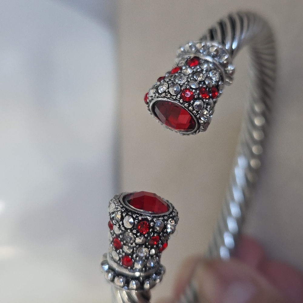 Statement Silver Steel Cable Bracelet Split Openi… - image 3